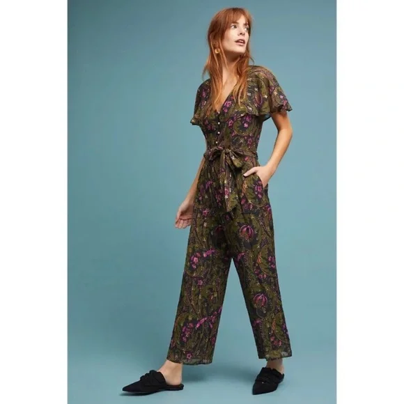 Anthropologie Floral Jumpsuit - Green and Pink - Picture 5 of 15
